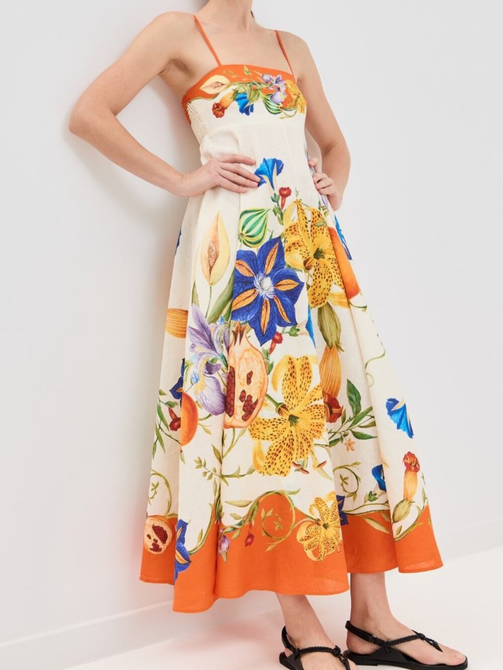 Alemais Flores Printed Flax Maxi Dress